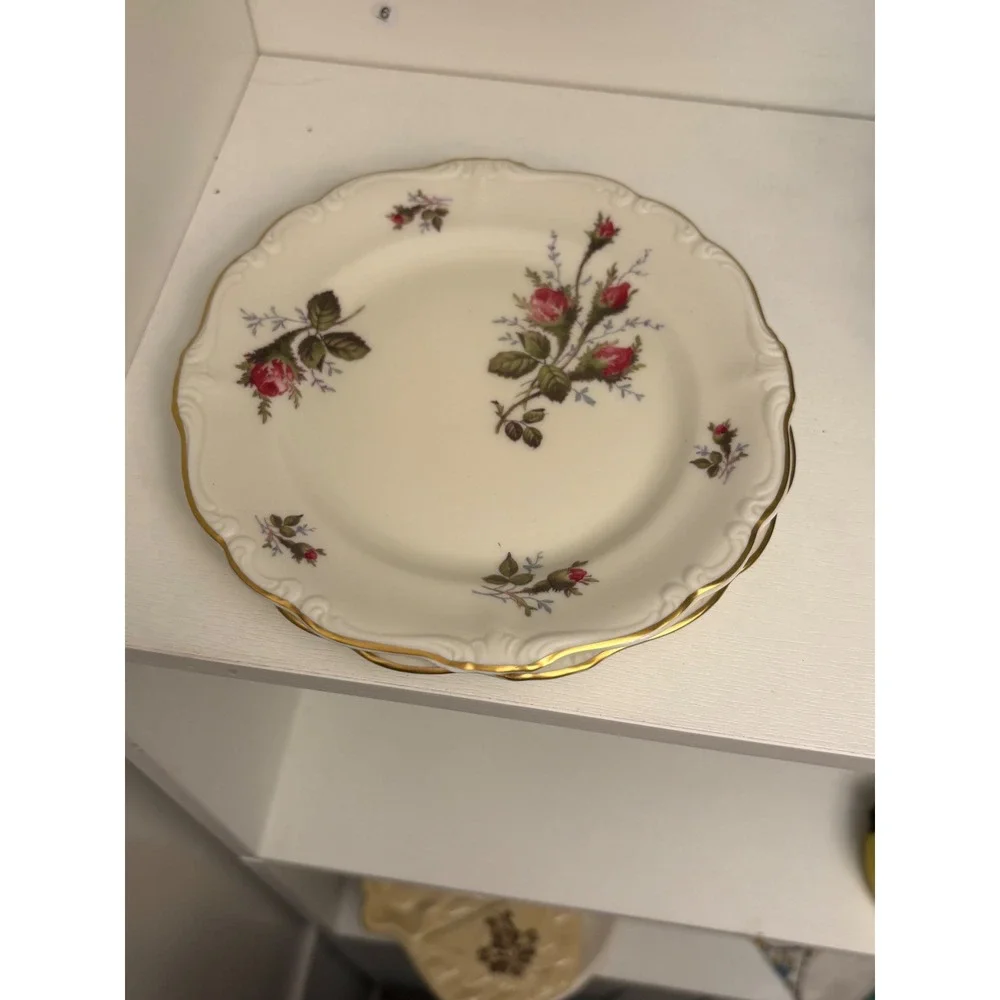 Rosenthal Selb Germany Pompadour V Pink Rose 6 Inch Plates Set of 3 Gold Trim